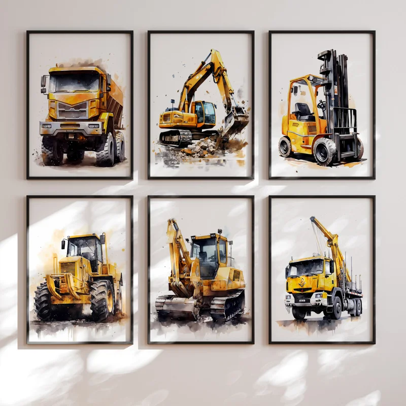 Heavy Equipment Background - Construction Vehicle Truck Boys Nursery Wall
