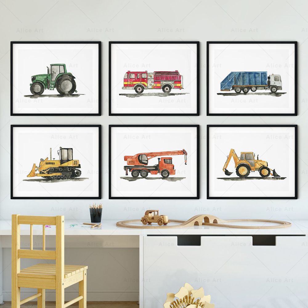 Heavy Equipment Background - Watercolor Child Toy Car Poster Construction