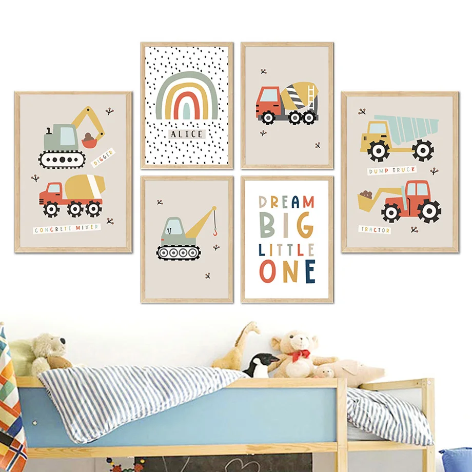Heavy Equipment Background - Digger Transport Dump Truck Rainbow Boho
