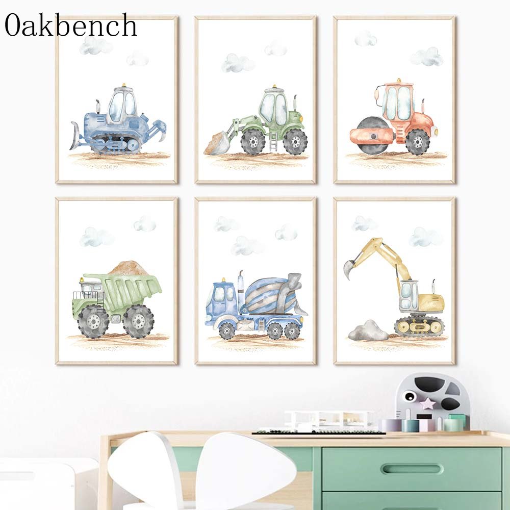 Heavy Equipment Background - Toy Cars Canvas Poster Excavator Print