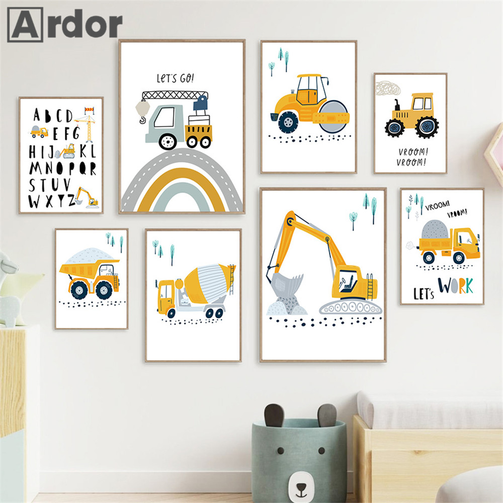 Heavy Equipment Background - Child Poster Cartoon Tractor Truck Excavator