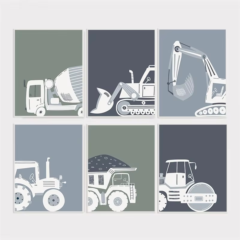Heavy Equipment Background - Modern Cartoon Construction Vehicles Poster Truck