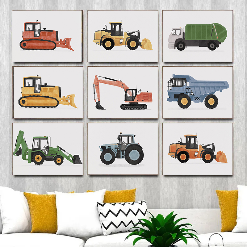 Heavy Equipment Background - Classic Technological Progress Cartoon Car Poster
