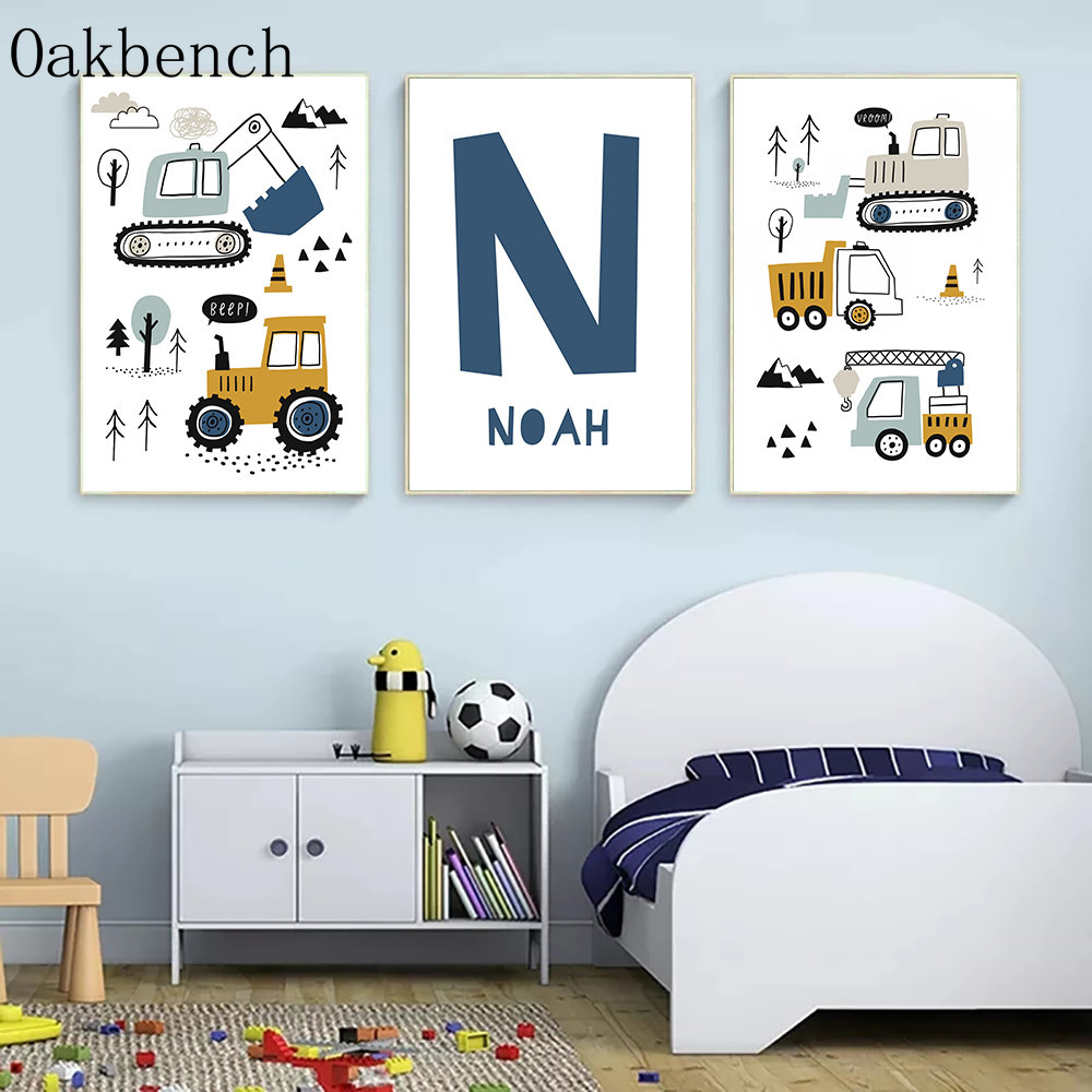 Heavy Equipment Background - Custom Name Poster Excavator Nursery Posters