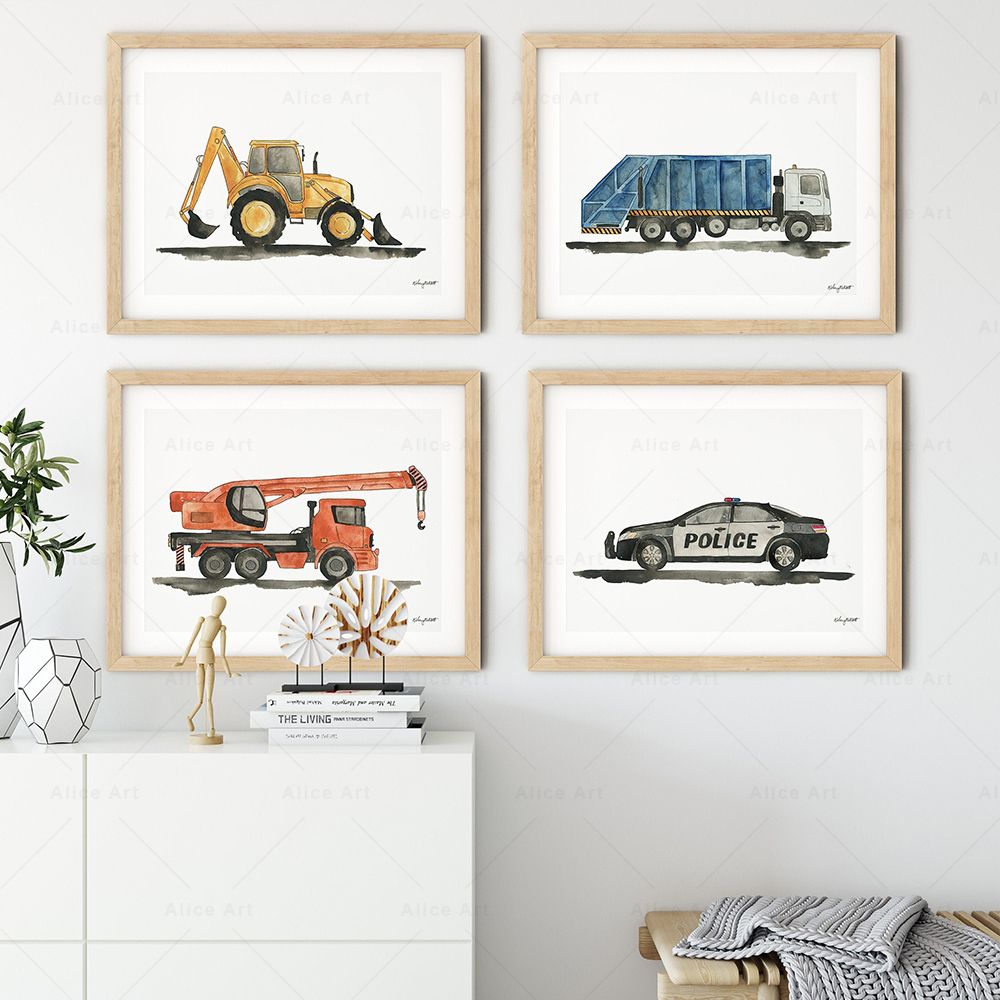 Watercolor Child Toy Car Poste - Heavy Equipment Background ulasan dan harga