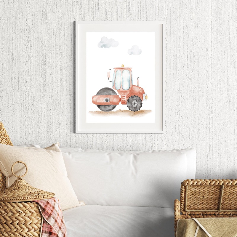 Watercolor Vehicles Wall Art C - Heavy Equipment Background ulasan dan harga