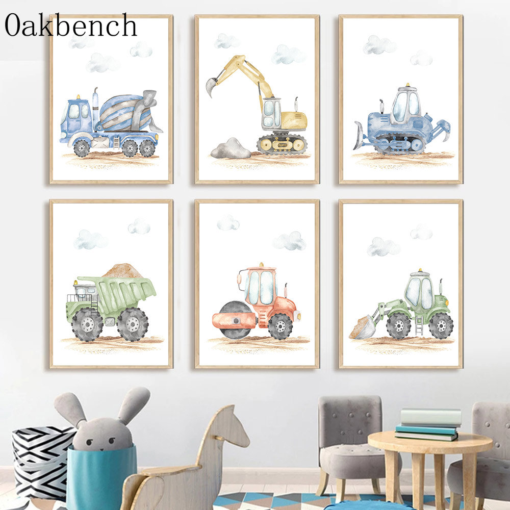 Toy Cars Canvas Poster Excavat - Heavy Equipment Background ulasan dan harga