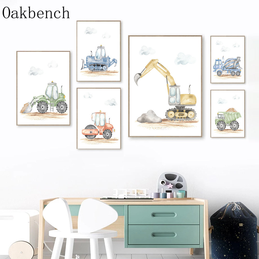 Toy Cars Canvas Poster Excavat - Heavy Equipment Background ulasan dan harga