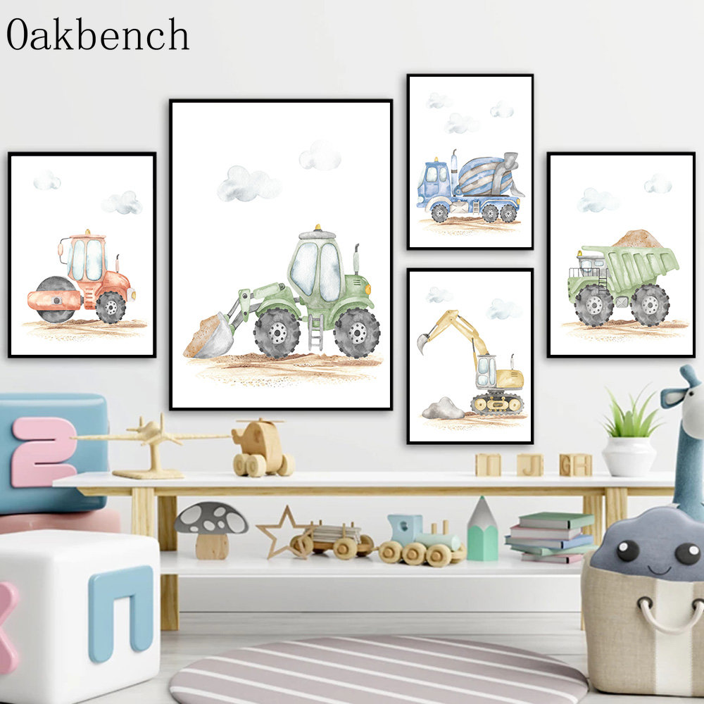 Toy Cars Canvas Poster Excavat - Heavy Equipment Background ulasan dan harga