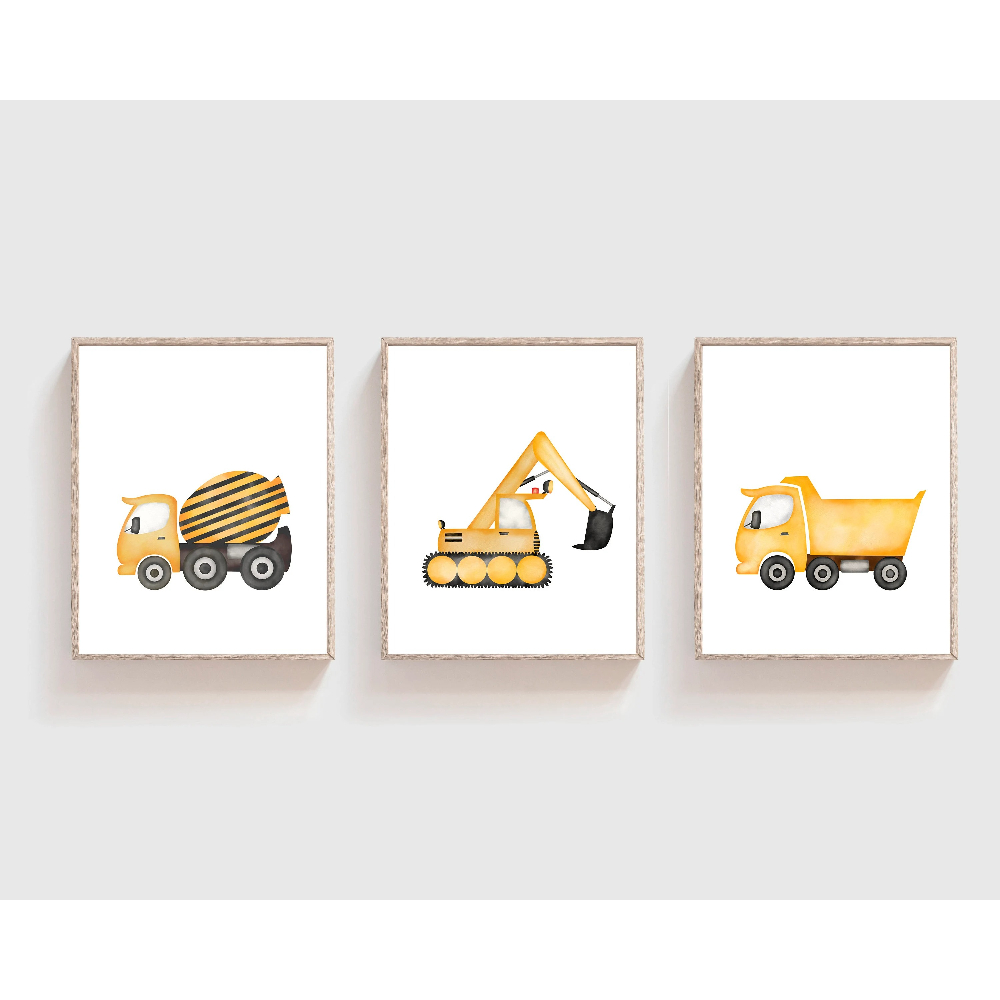3pcs Minimalist Cartoon Constr - Heavy Equipment Background ulasan dan harga